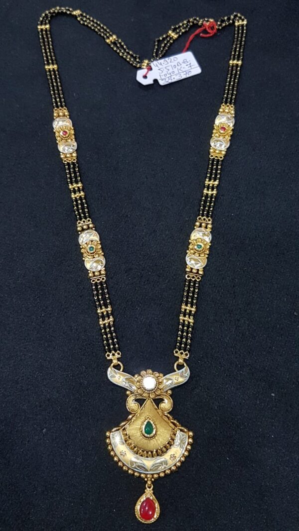 Traditional 22K Gold Long Mangalsutra with Antique Pendant