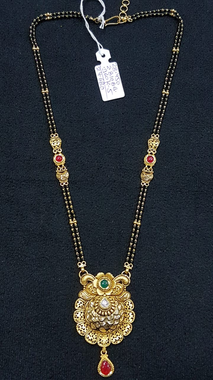 Traditional 22K Gold Mangalsutra with Antique Peacock Pendant