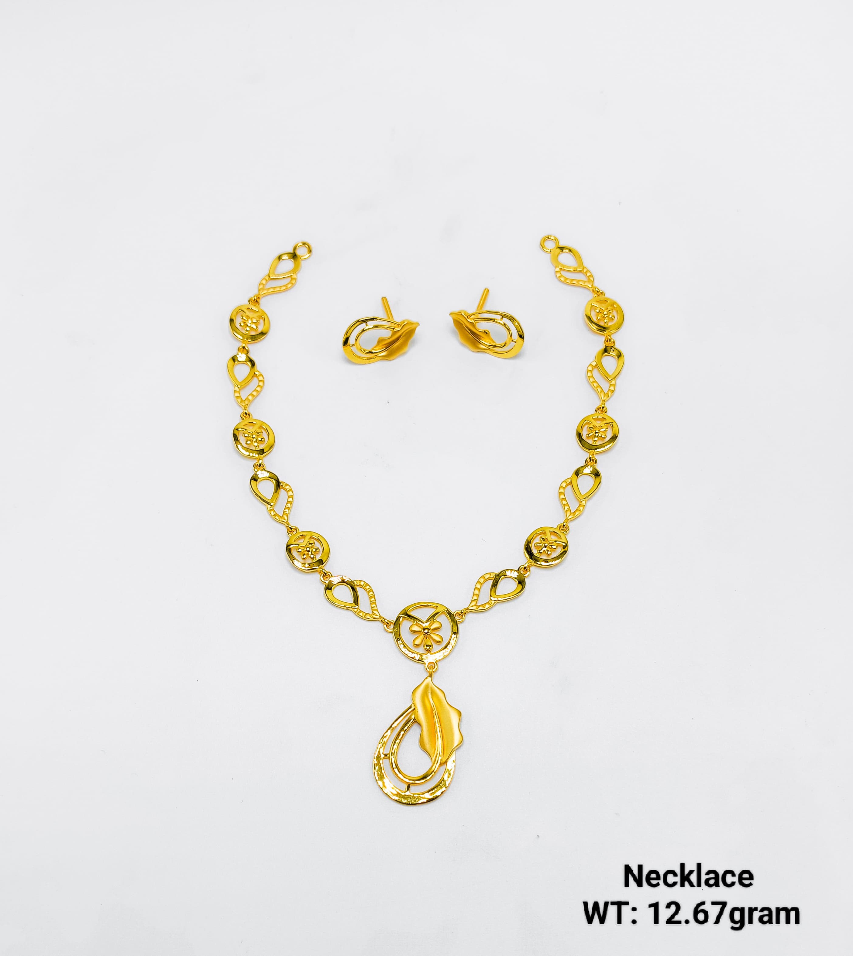 22K Gold Ladies Floral Drop Necklace Set – 12.67 Grams