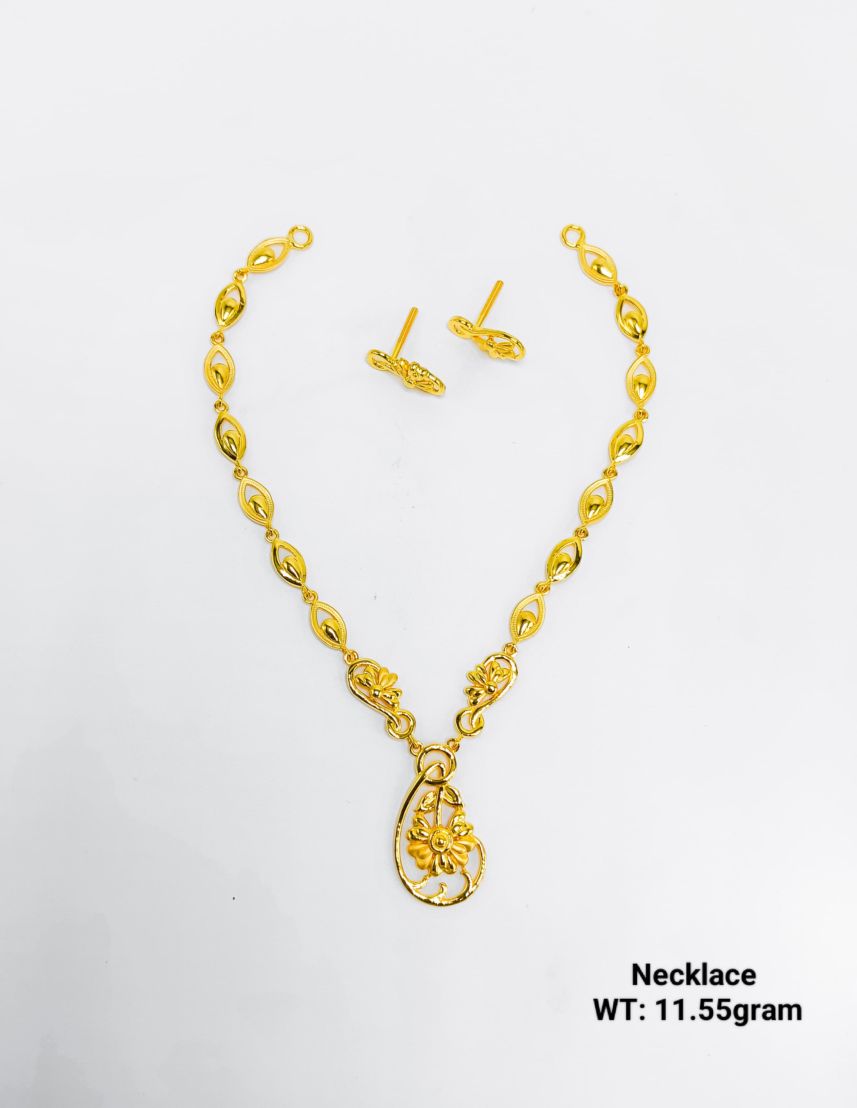 22K Gold Ladies Floral Drop Necklace Set – 11.55 Grams