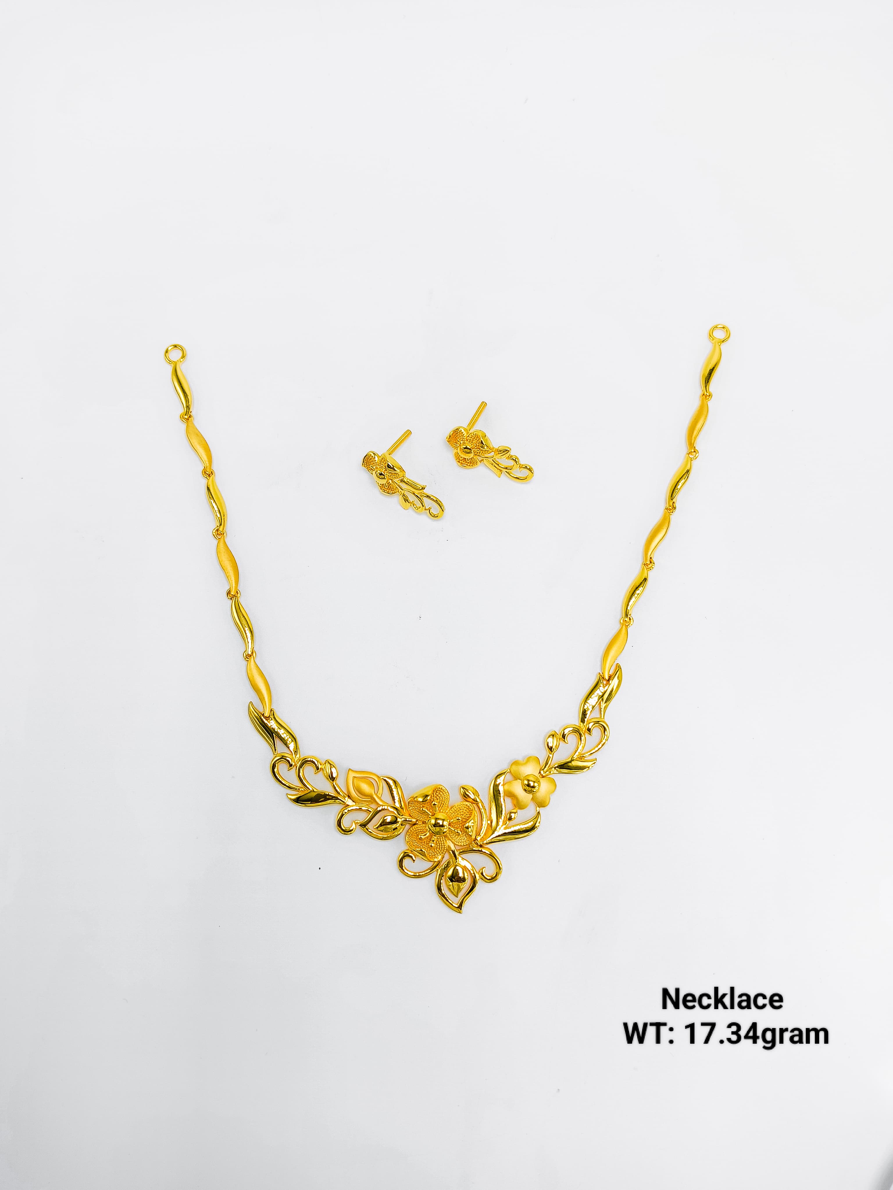 22K Gold Ladies Floral Designer Necklace Set – 17.34 Grams