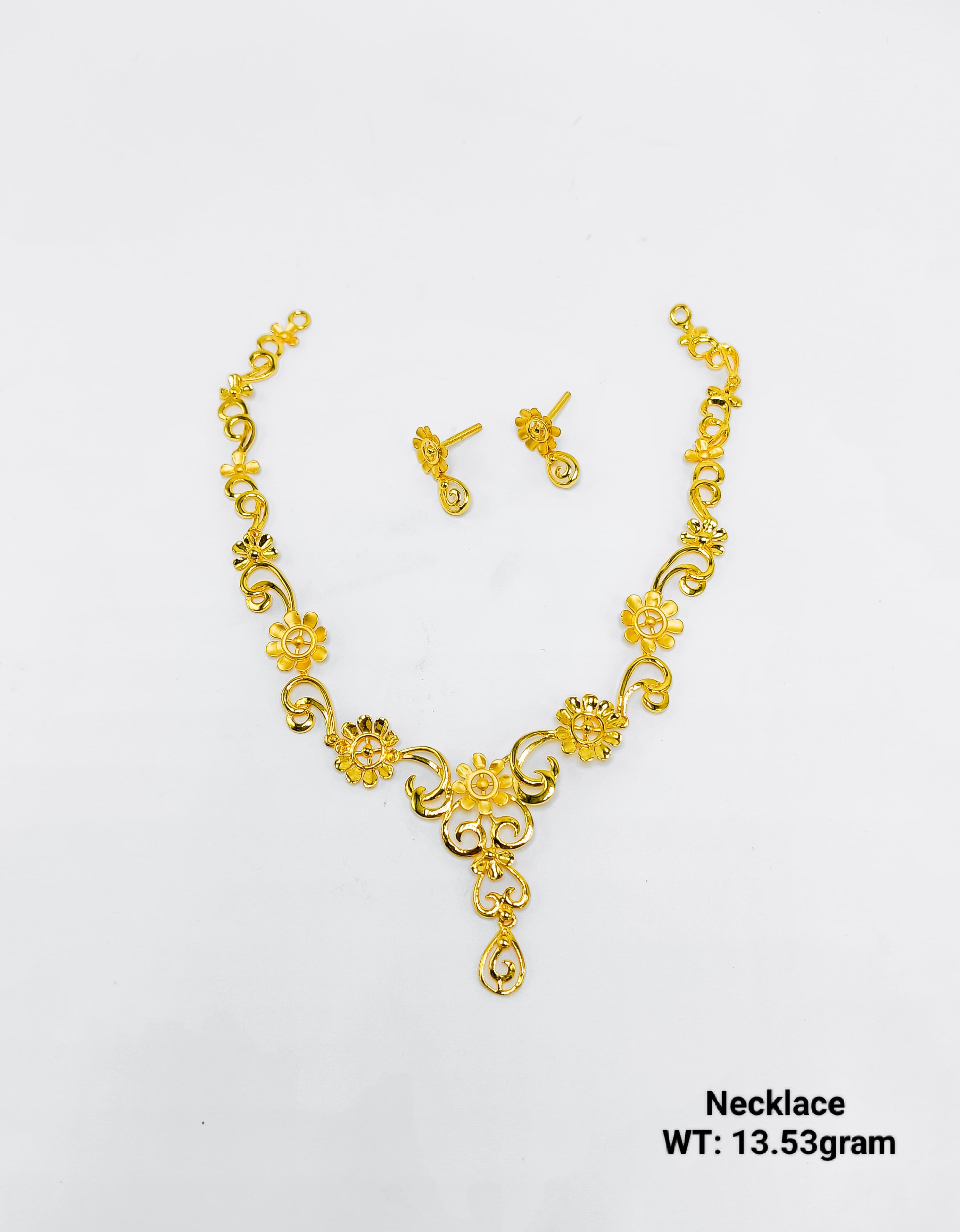 22K Gold Ladies Floral Scroll Necklace Set – 13.53 Grams