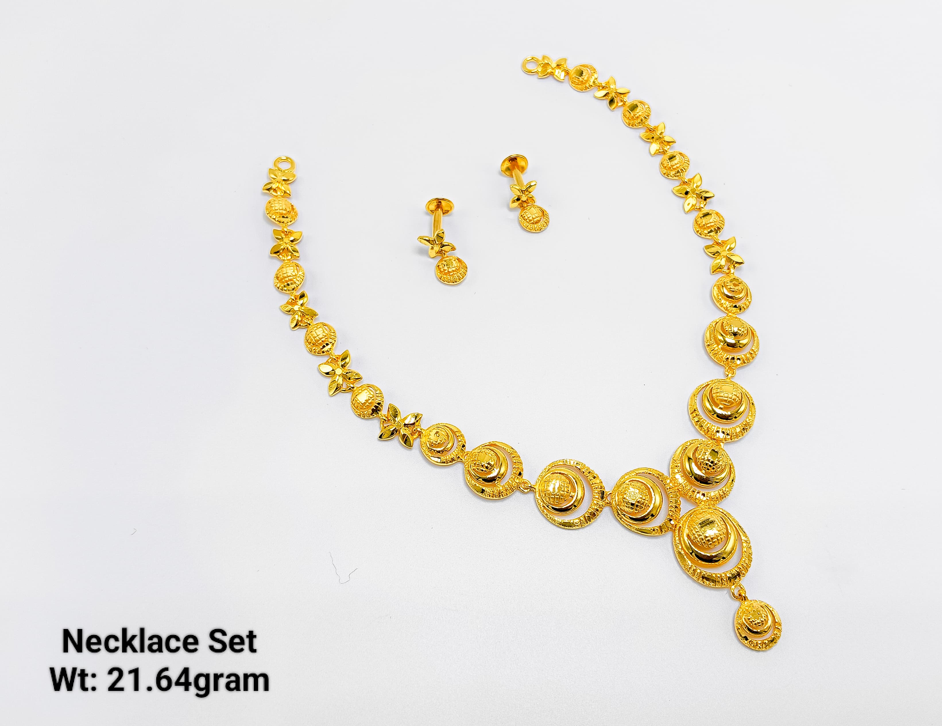 22K Gold Ladies Circular Motif Designer Necklace Set – 21.64 Grams