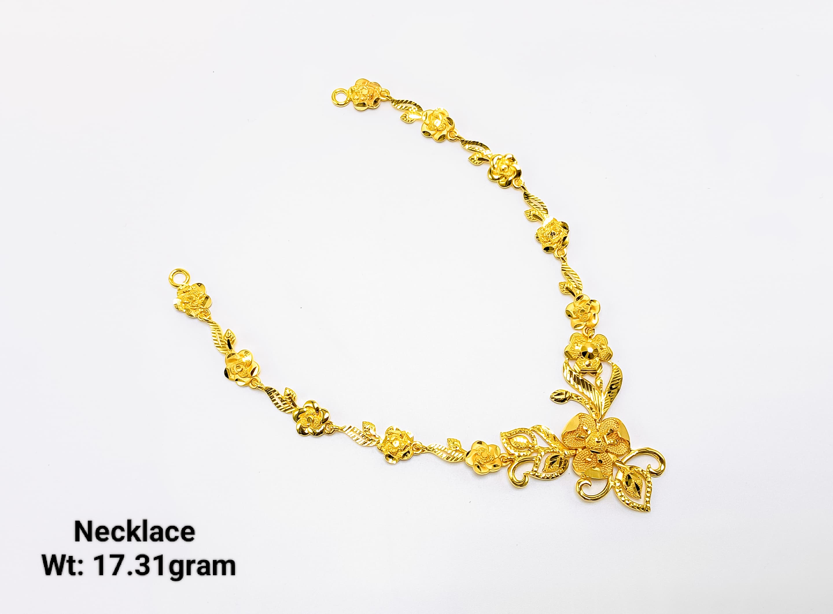 22K Gold Floral Leaf Drop Designer Necklace – 18.44 Grams