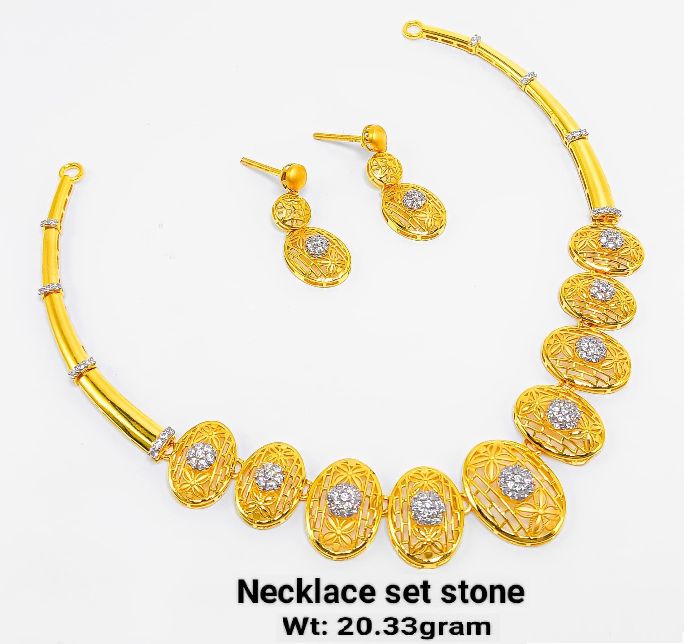 22K Gold Oval Stone Designer Necklace Set – 20.33 Grams