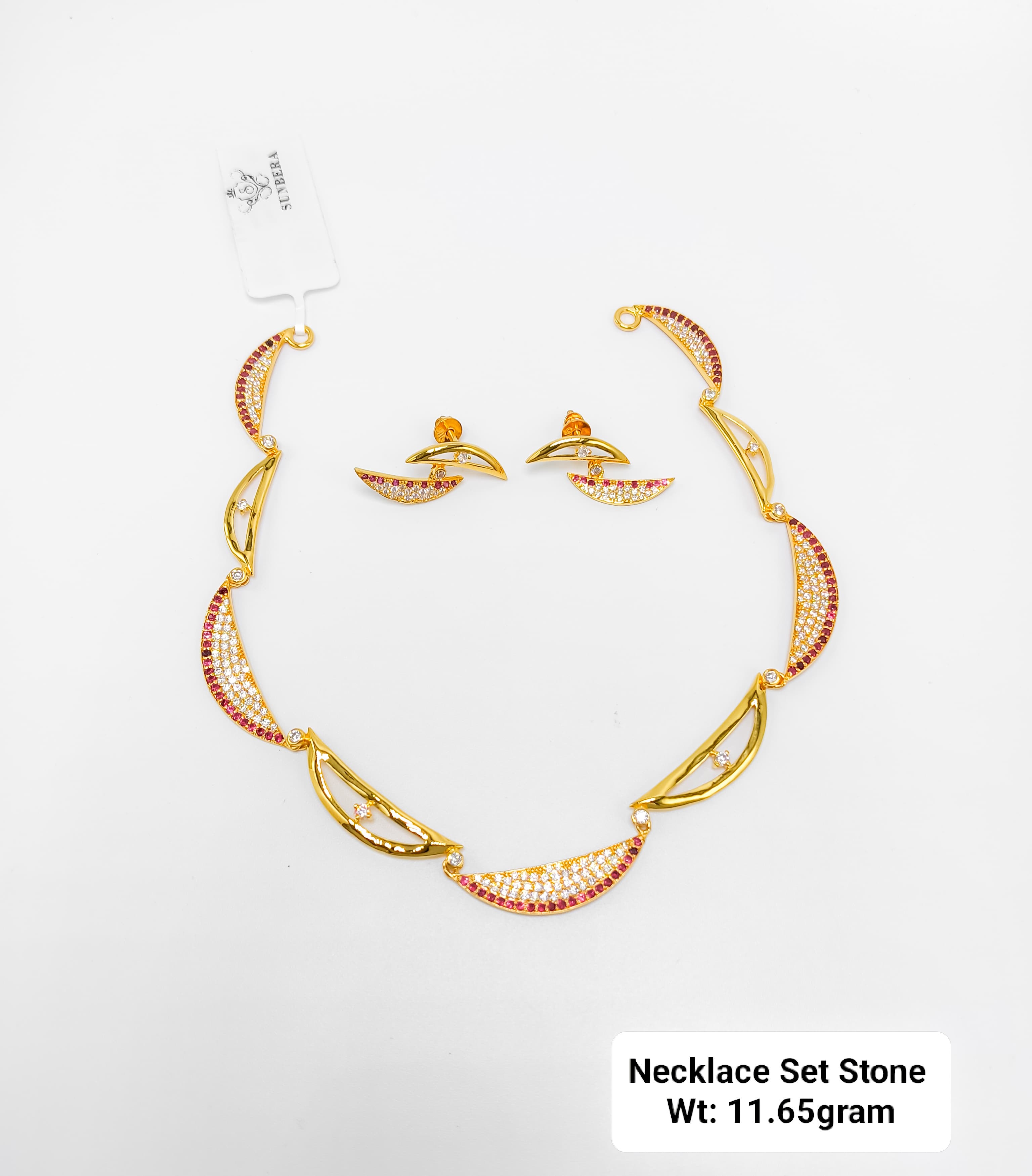 22K Gold Crescent Curve Stone Designer Necklace Set – 11.65 Grams